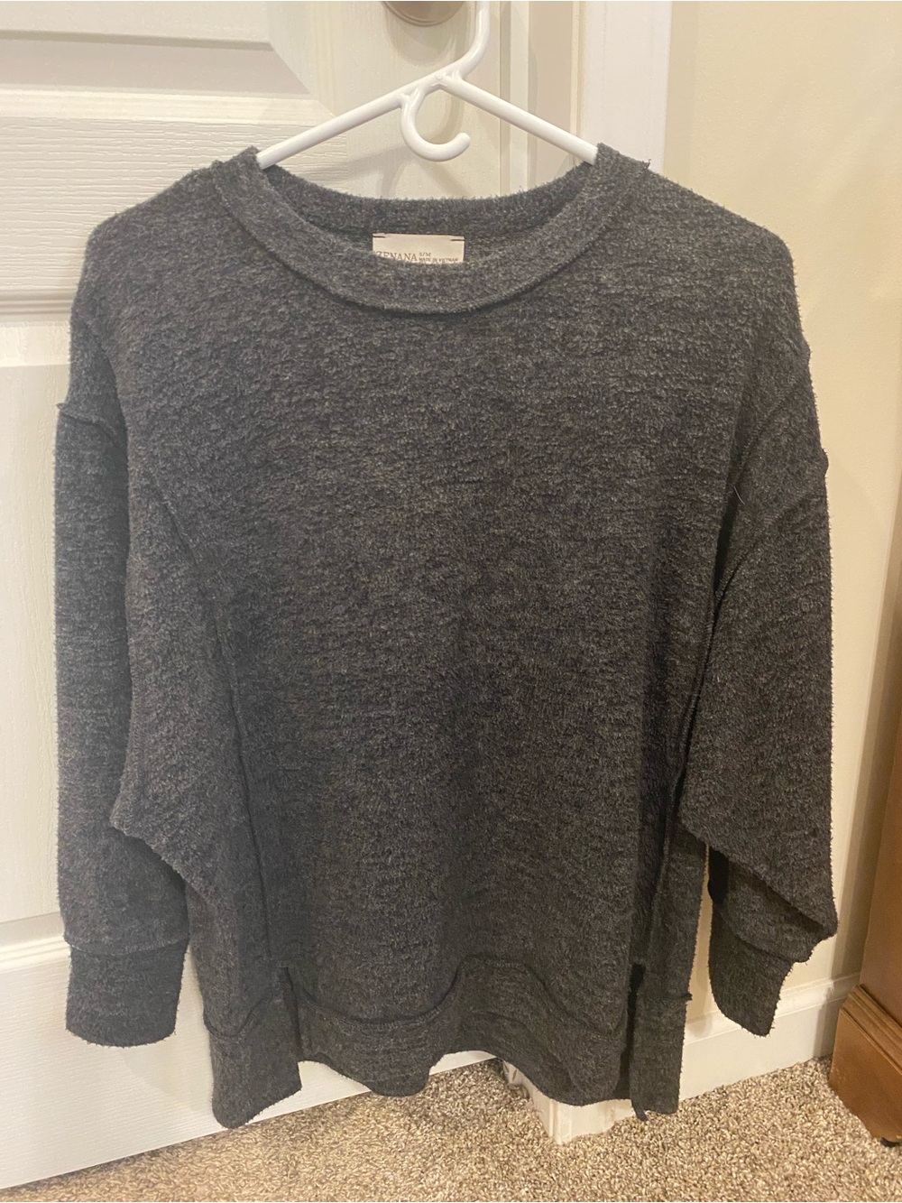 Zenana Hacci Brushed Fleece Oversized Sweatshirt Size S/M, Washed Black